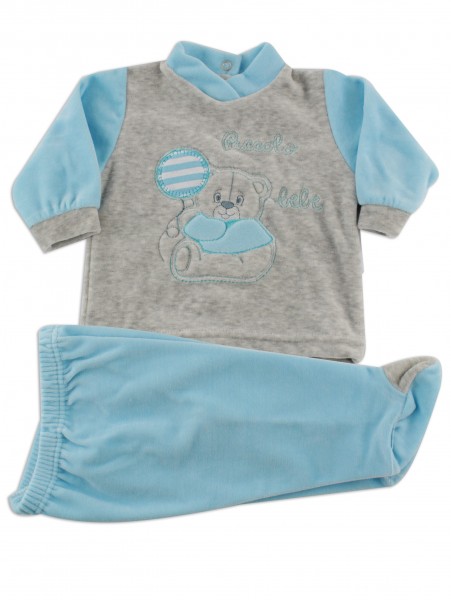 Baby footie clinical outfit in baby chenille.. Colour turquoise, size 1-3 months Turquoise Size 1-3 months