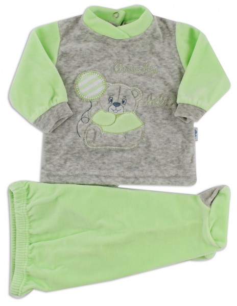 Baby footie clinical outfit in baby chenille.. Colour pistacchio green, size 1-3 months Pistacchio green Size 1-3 months