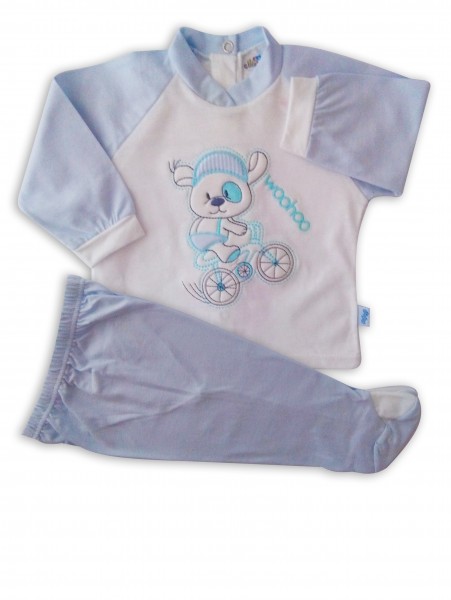 Image baby footie outfit cotton woohoo. Colour light blue, size 6-9 months Light blue Size 6-9 months