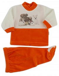baby footie outfits tender puppies. Colour orange, size 0-1 month