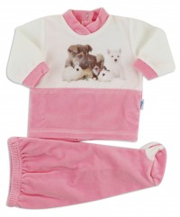 baby footie outfit cute puppies. Colour coral pink, size 1-3 months