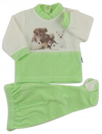 baby footie outfit cute puppies. Colour pistacchio green, size 0-1 month