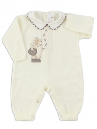 Baby footie image mixed wool climber. Colour creamy white, size 0-1 month