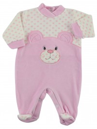 Chenille baby footie image l\'bear and polka dots. Colour pink, size 6-9 months