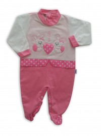 image baby footie bunnies AMOUR. Colour coral pink, size 3-6 months