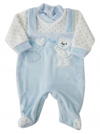 Picture baby footie in chenille baby bear and rainbow. Colour light blue, size 00