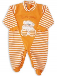 Picture baby footie love you stripes. Colour orange, size 3-6 months
