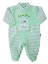 Picture baby footie love you stripes. Colour pistacchio green, size 3-6 months