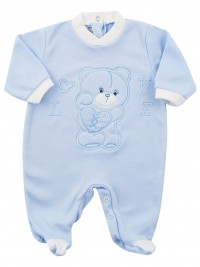 Image cotton baby footie interlock love heart. Colour light blue, size 3-6 months