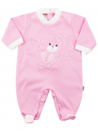 Image cotton baby footie interlock love heart. Colour pink, size 1-3 months