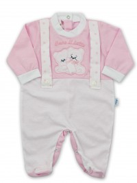 Picture baby footie in jersey We drink milk. Colour pink, size 6-9 months