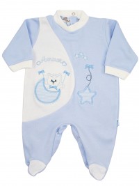 Image cotton baby footie interlock footie amour stars and moon. Colour light blue, size 3-6 months