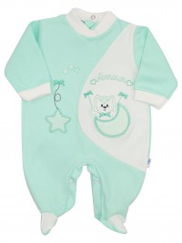 Image cotton baby footie interlock footie amour stars and moon. Colour green, size 0-1 month