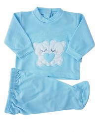 Picture baby footie outfit clinic in pique small friends. Colour light blue, size 1-3 months