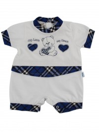 Image baby footie romper my love my heart. Colour blue, size 6-9 months