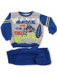 Picture baby footie pajama jersey cat surfer jersey. Colour blue, size 9-12 months