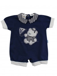 Picture baby footie romper barchetta. Colour blue, size 0-1 month