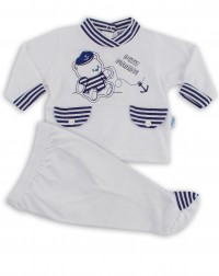 Picture baby footie outfit jersey bear petit marine. Colour white, size 0-1 month