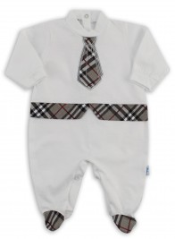 Baby footie image in jersey Scottish tie. Colour grey, size 1-3 months