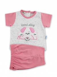 Picture baby footie outfit cotton jersey taxi dog. Colour coral pink, size 6-9 months
