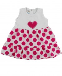 Picture baby footie dress cotton heart and polka dots. Colour coral pink, size 3-6 months