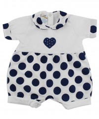 Image baby footie break hearts and polka dots. Colour blue, size 6-9 months