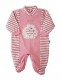 Picture baby footie in jersey loves. Colour coral pink, size 3-6 months