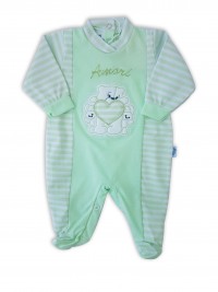 Picture baby footie in jersey loves. Colour pistacchio green, size 0-1 month