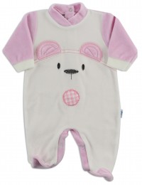 Chenille baby footie image of the white bear. Colour pink, size 3-6 months
