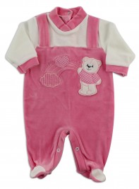 Picture baby footie chenille baby bear rainbow heart. Colour coral pink, size 0-1 month