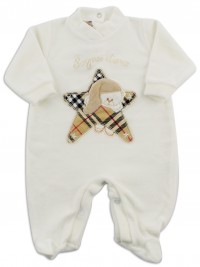 Image baby footie chenille dreams gold star Scottish. Colour creamy white, size 3-6 months
