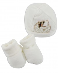 Picture hat and shoes chenille micetto. Colour creamy white, one size