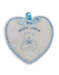Birth rosette image above cotton heart. Colour light blue, one size