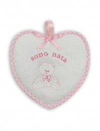 Birth rosette image above cotton heart. Colour pink, one size