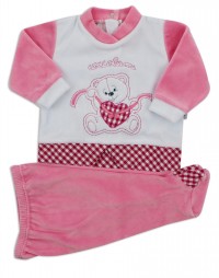 Picture baby footie outfit chenille pamper me. Colour coral pink, size 0-1 month