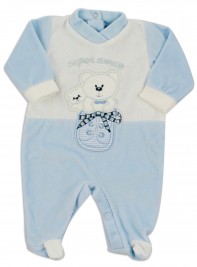Baby image footie chenille super friend. Colour light blue, size 6-9 months