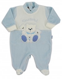 Baby footie image in chenille very tender. Colour light blue, size 0-1 month