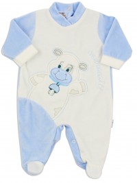Picture baby footie chenille cow cow. Colour light blue, size 3-6 months