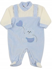 Picture baby footie chenille here I am. Colour light blue, size 6-9 months