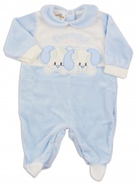 Picture baby footie chenille tender little dogs. Colour light blue, size 3-6 months
