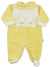 Picture baby footie chenille tender little dogs. Colour yellow, size 3-6 months