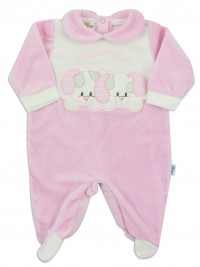 Picture baby footie chenille tender little dogs. Colour pink, size 3-6 months