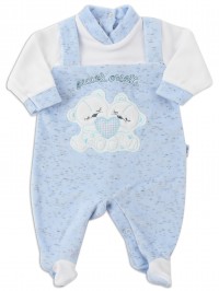 Picture baby chenille footie small bears. Colour light blue, size 6-9 months