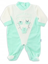Picture baby footie chenille little friends. Colour green, size 0-1 month