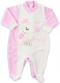 Picture baby footie chenille bear teddy. Colour pink, size 3-6 months