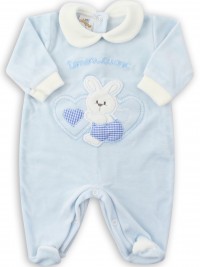 Picture baby chenille footie tender hearts. Colour light blue, size 3-6 months