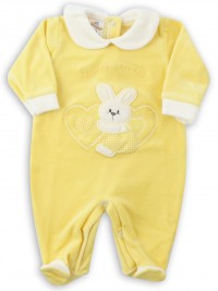 Picture baby chenille footie tender hearts. Colour yellow, size 3-6 months