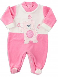 Picture baby footie chenille baby bear a b c. Colour coral pink, size 3-6 months