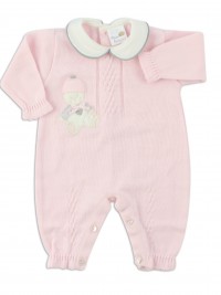 Picture baby footie mixed wool baby bear skies. Colour pink, size 0-1 month