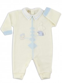 Picture baby footie mixed wool rabbit and dog. Colour creamy white, size 1-3 months